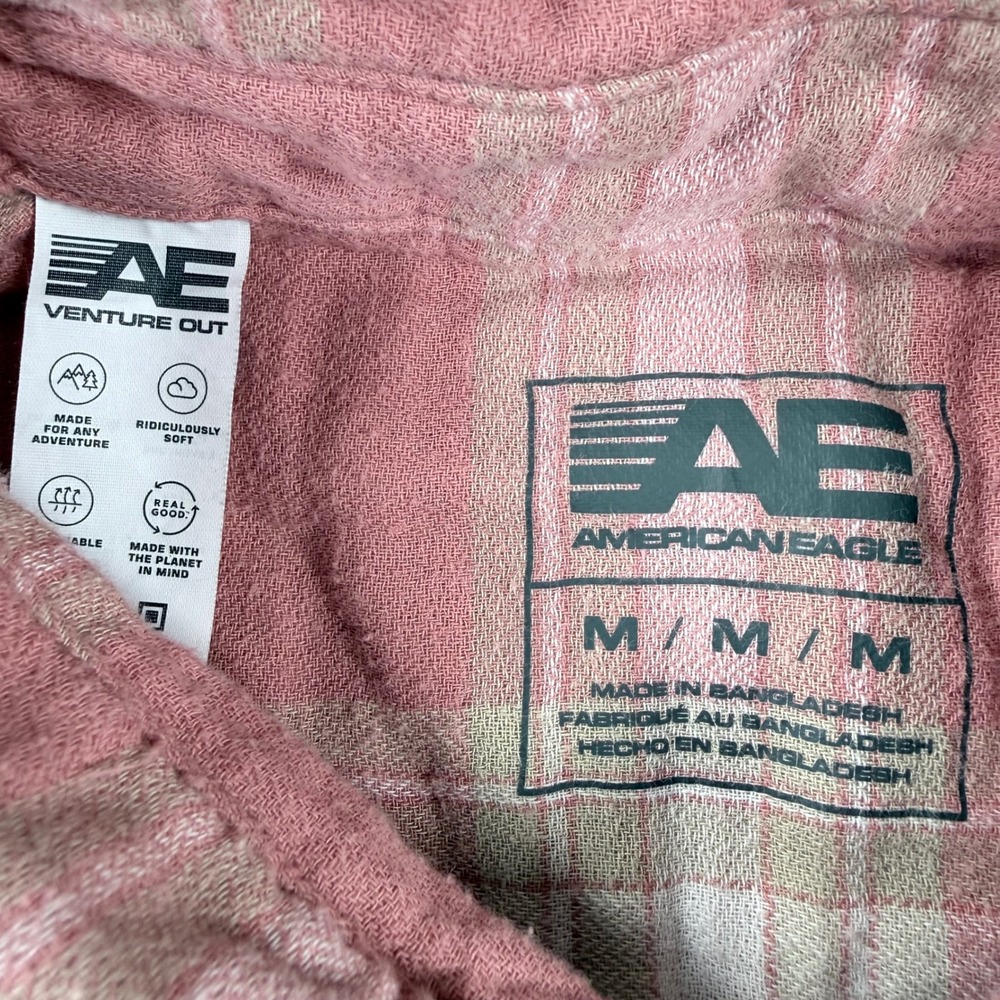 American Eagle Venture Out Pink Plaid Flannel‎ Shirt Womens Medium Button Down - Picture 6 of 6